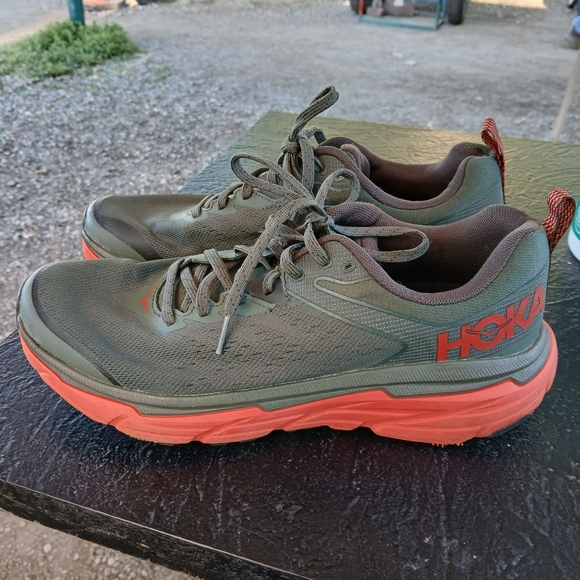 Hooka mens running shoe olive green and orange size 10D - Picture 2 of 6